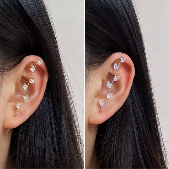 🔵𝟲𝟱%𝗢𝗙𝗙 𝗯𝘂𝗻𝗱𝗹𝗲𝘀 𝟯+🔵 NEW CZ Delicate Floral Ear Hook Crawler Earring - Picture 10 of 17